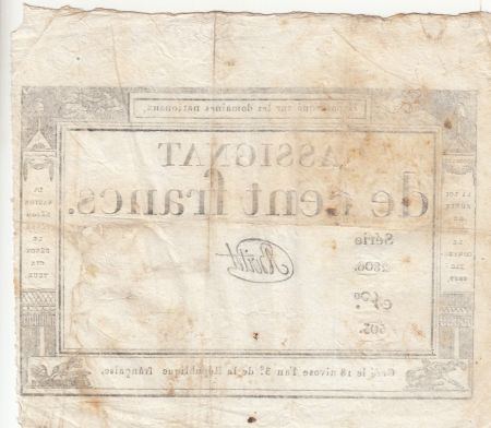 France 100 Francs - 18 Nivose An III - (07.01.1795) - Sign. Boitet - Série 2806