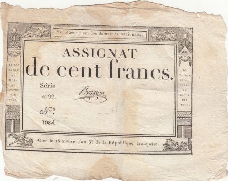 France 100 Francs - 18 Nivose An III - (07.01.1795) - Sign. Brisson - Série 4799