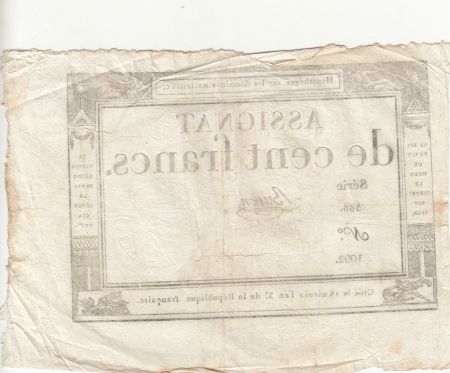 France 100 Francs - 18 Nivose An III - (07.01.1795) - Sign. Brisson - Série 588