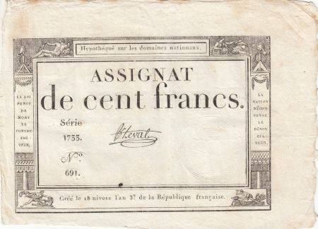 France 100 Francs - 18 Nivose An III - (07.01.1795) - Sign. Chevrot - Série 1733