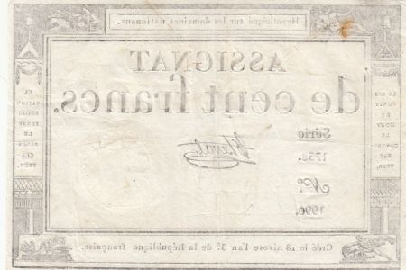 France 100 Francs - 18 Nivose An III - (07.01.1795) - Sign. Chevrot - Série 1738