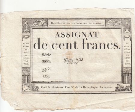 France 100 Francs - 18 Nivose An III - (07.01.1795) - Sign. Dehogues - Série 3932