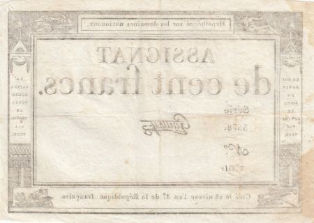 France 100 Francs - 18 Nivose An III - (07.01.1795) - Sign. Gautry - Série 3578