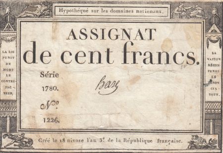 France 100 Francs - 18 Nivose An III - (07.01.1795) - Sign. Haze  - Série 1780