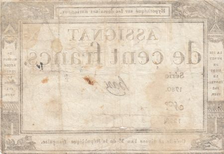 France 100 Francs - 18 Nivose An III - (07.01.1795) - Sign. Haze  - Série 1780