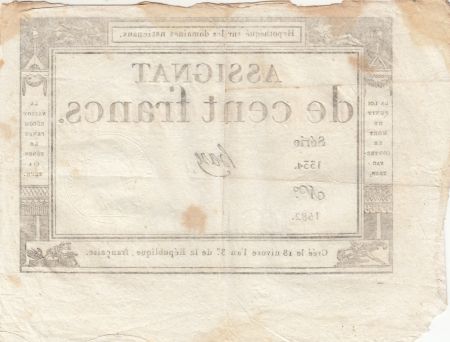 France 100 Francs - 18 Nivose An III - (07.01.1795) - Sign. Haze - Série 1334