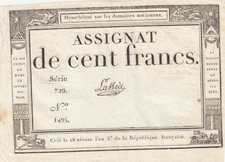 France 100 Francs - 18 Nivose An III - (07.01.1795) - Sign. Lassia - Série 729