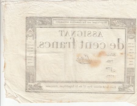 France 100 Francs - 18 Nivose An III - (07.01.1795) - Sign. Lassia - Série 729