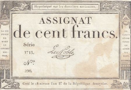 France 100 Francs - 18 Nivose An III - (07.01.1795) - Sign. Le Noble - Série 1713