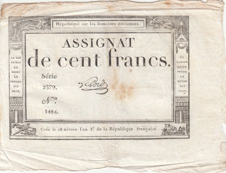 France 100 Francs - 18 Nivose An III - (07.01.1795) - Sign. Lehord - Série 2379