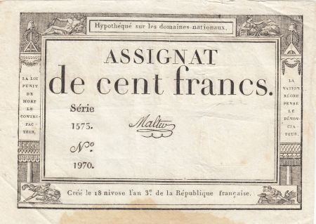 France 100 Francs - 18 Nivose An III - (07.01.1795) - Sign. Malter - Série 1573