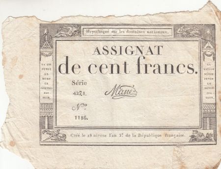 France 100 Francs - 18 Nivose An III - (07.01.1795) - Sign. Mane-serial4271