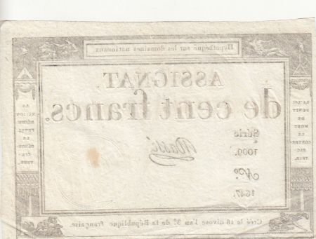 France 100 Francs - 18 Nivose An III - (07.01.1795) - Sign. Masse - Série 1009