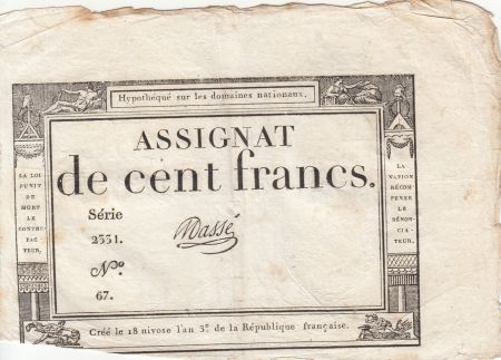 France 100 Francs - 18 Nivose An III - (07.01.1795) - Sign. Masse-Serie2331