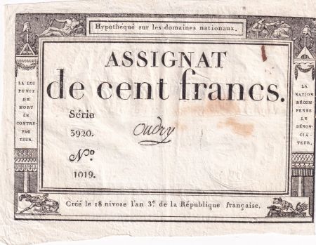 France 100 Francs - 18 Nivose An III - (07.01.1795) - Sign. Oudry - Série 3920