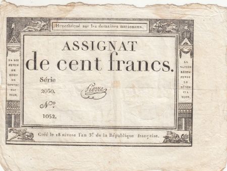 France 100 Francs - 18 Nivose An III - (07.01.1795) - Sign. Pierre - Série 2030