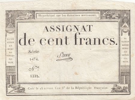 France 100 Francs - 18 Nivose An III - (07.01.1795) - Sign. Saxy - Série 1474