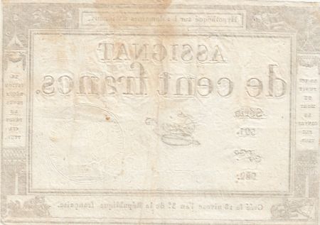 France 100 Francs - 18 Nivose An III - (07.01.1795) - Sign. Taizy - Série 591