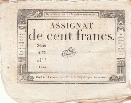 France 100 Francs - 18 Nivose An III - (07.01.1795) - Sign. Tuet - Série 4175