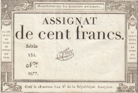 France 100 Francs - 18 Nivose An III - (07.01.1795) - Sign. Tuet - Série 532