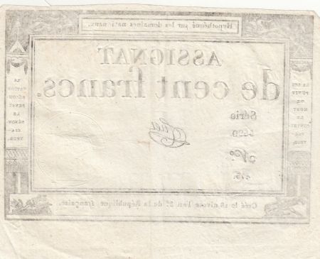 France 100 Francs - 18 Nivose An III - (07.01.1795) - Sign. Tuet - Série 5590