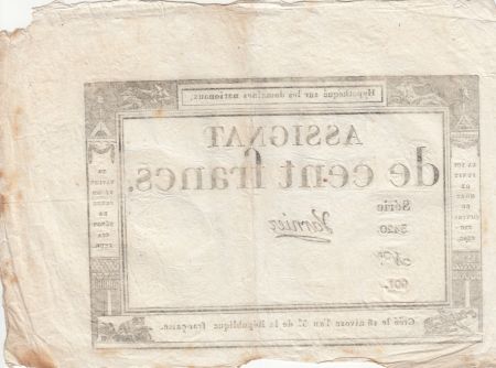 France 100 Francs - 18 Nivose An III - (07.01.1795) - Sign. Varnier - Série 3420