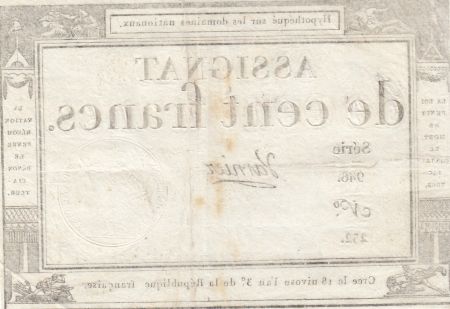 France 100 Francs - 18 Nivose An III - (07.01.1795) - Sign. Varnier - Série 946