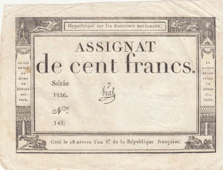 France 100 Francs - 18 Nivose An III - (07.01.1795) - Sign. Vial - Série 1526