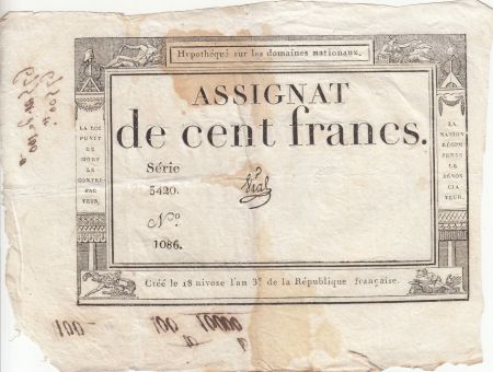 France 100 Francs - 18 Nivose An III - (07.01.1795) - Sign. Vial - Série 3420