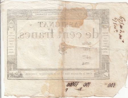 France 100 Francs - 18 Nivose An III - (07.01.1795) - Sign. Vial - Série 3420