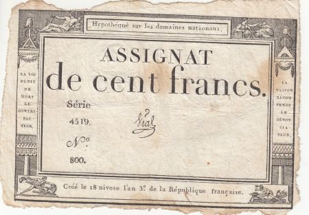 France 100 Francs - 18 Nivose An III - (07.01.1795) - Sign. Vial - Série 4519