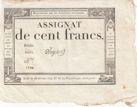 France 100 Francs - 18 Nivose An III - (07.01.1795) - Sign. Vorgier - Série 3420