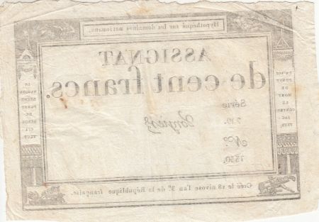 France 100 Francs - 18 Nivose An III - (07.01.1795) - Sign. Vorgier - Série 729