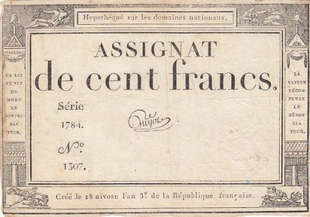 France 100 francs - 18 Nivose An III - 1794 - Sign. Guyon - Série 1784