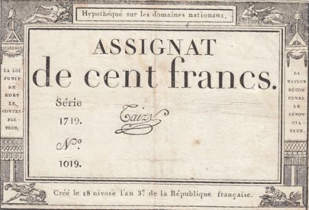 France 100 francs - 18 Nivose An III - 1794 - Sign. Taizy - Série 1719