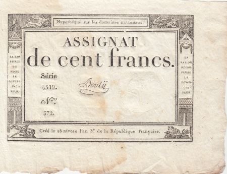 France 100 francs - 18 Nivose An III - 1795 - Sign. Bouly - Série 5519