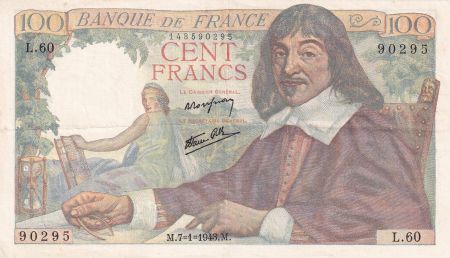 France 100 Francs - Descartes - 07-01-1943 - Série L.60