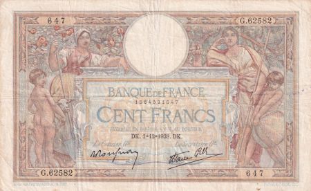 France 100 Francs - Luc Olivier Merson - 01-12-1938 - Série G.62582