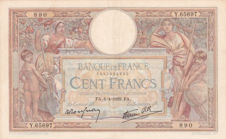 France 100 Francs - Luc Olivier Merson - 06-04-1939 - Série Y.65697