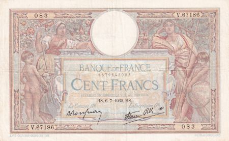 France 100 Francs - Luc Olivier Merson - 06-07-1939 - Série V.67186