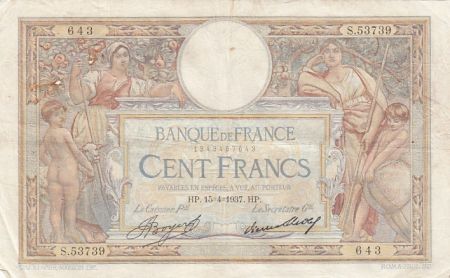 France 100 francs - Luc Olivier Merson - 15-04-1937 - Série S.53739