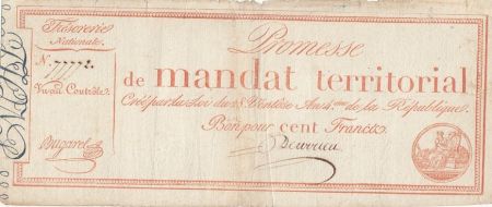 France 100 francs - Mandat Territorial sans série - 1796 - TB+