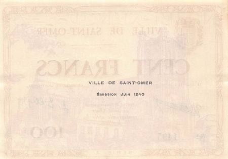 France 100 Francs - Ville de Saint-Omer - Juin 1940