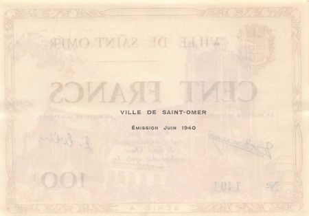 France 100 Francs - Ville de Saint-Omer - Juin 1940