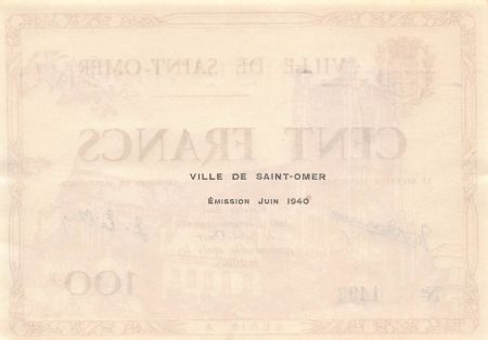 France 100 Francs - Ville de Saint-Omer - Juin 1940