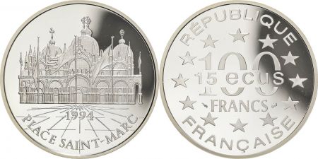 France 100 Francs 15 Ecus - Place Saint-Marc - 1994 - Argent - sans boite ni certificat