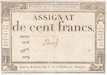 France 100 Francs 18 Nivose An III - 7.1.1795 - Sign. Edouard