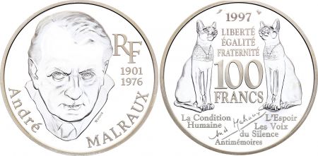 France 100 Francs André Malraux - 1997 - Argent - Avec boite et sans certificat - Frappe BE