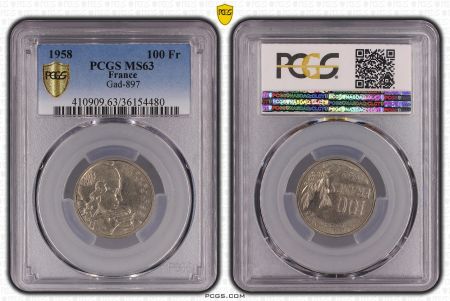 France 100 Francs Cochet - 1958 - PCGS MS 63