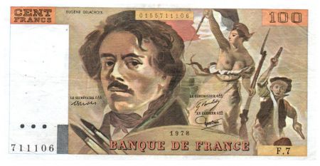 France 100 Francs Delacroix - 1978 TTB Hachuré
